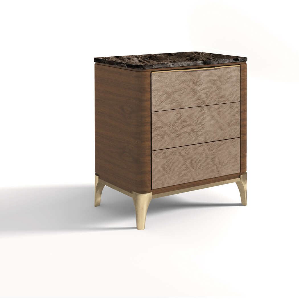 BEDSIDE TABLE (Marble top & Leather front)